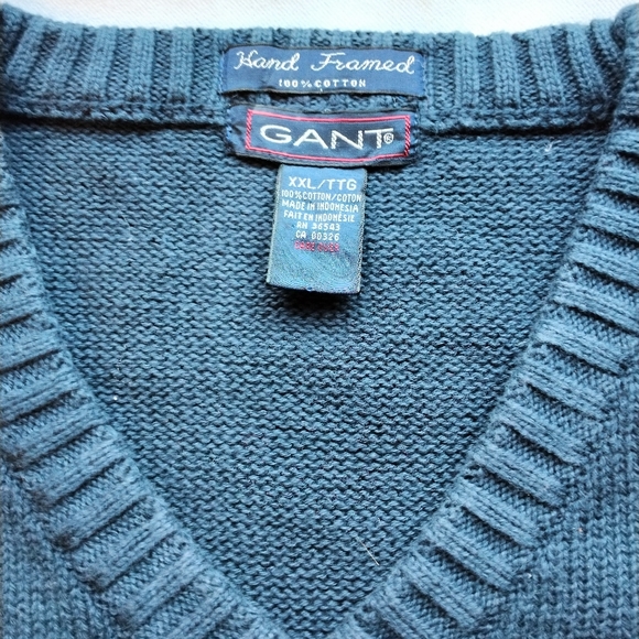Gant Men's V Neck Pullover 100% Cotton  Blue Size XXL - Picture 6 of 12